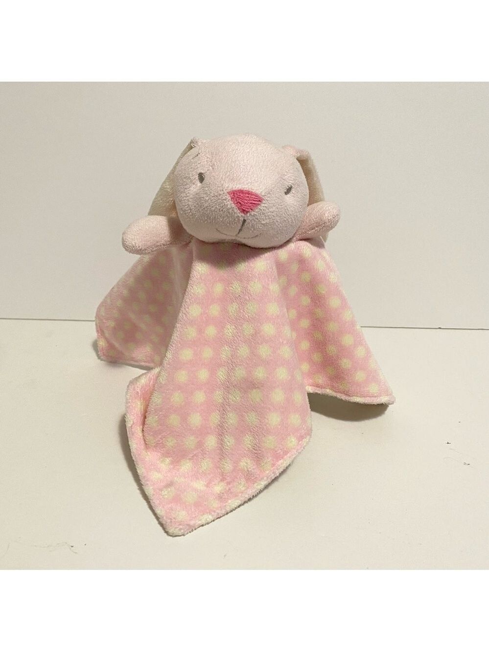 Pink Polka Dot Bunny Lovey Baby Security Blanket Toy